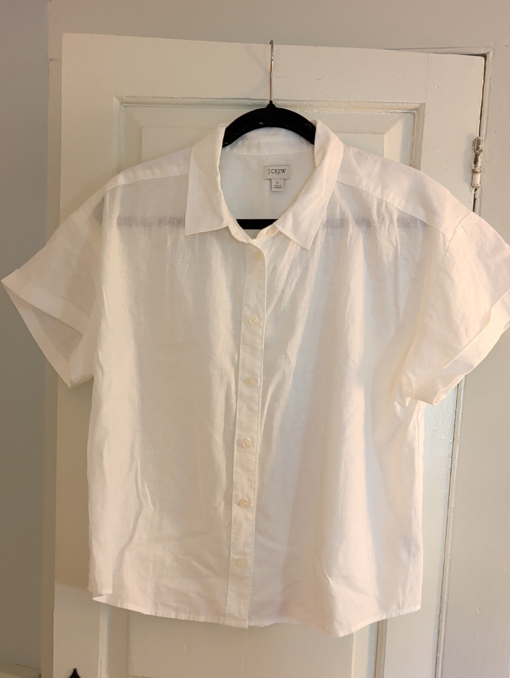 J. Crew White Short-Sleeve Linen Button-Down Shirt